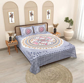 Cosmic Mandala Pure Cotton Double Bedsheet Set - Serene Blue & Multi-Color Indian Bedding